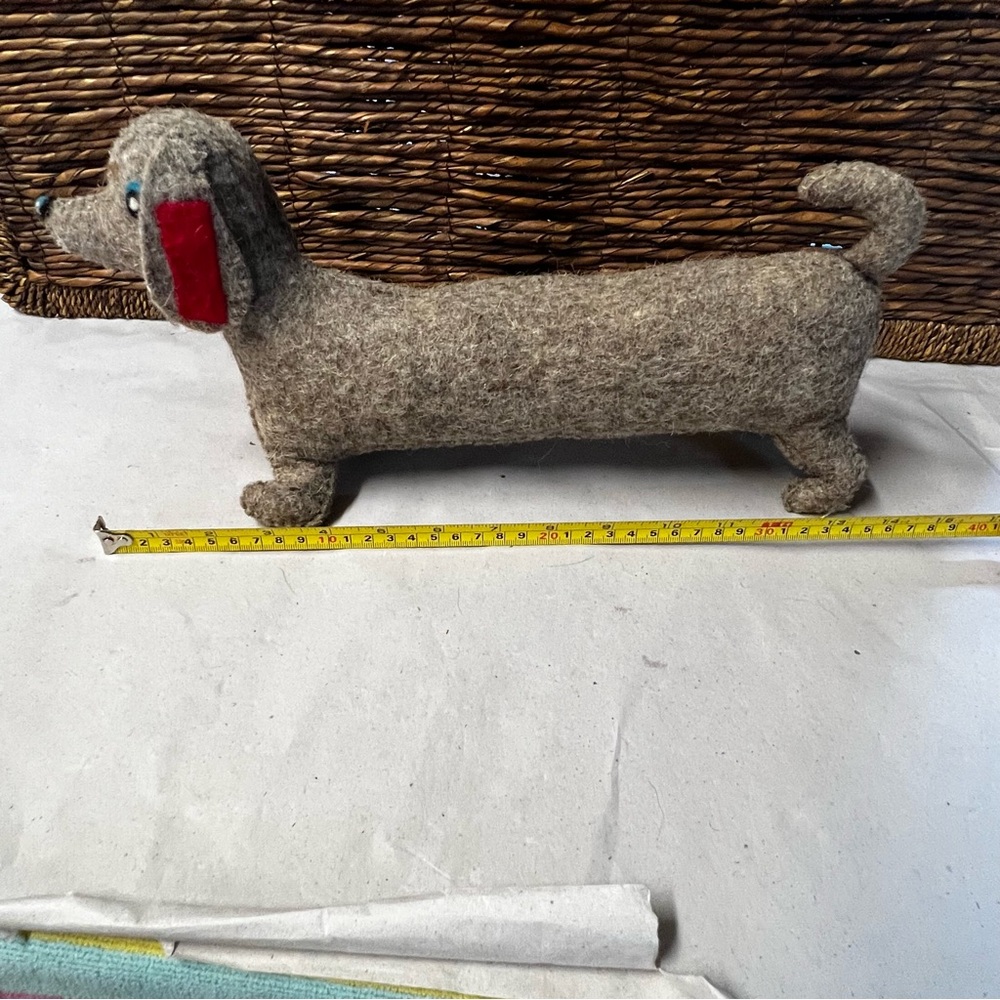 Vintage Handcrafted Dachshund Plush Stuffed Animal Gray Wool Fabric - Picture 11 of 12
